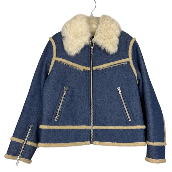 Rag & Bone Andrew Shearling Denim Zip Y2K Jacket - Picture 3 of 8